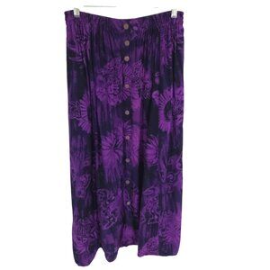 Gone Troppo Skirt Purple Rayon Flowy Travel Tropical Hawaiian Batik Butterfly S